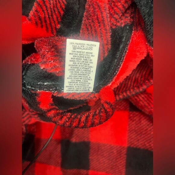 Victoria's Secret Pink Bling Plaid Fleece Hooded Robe Red/Black/Silver Dog XS - Picture 5 of 10
